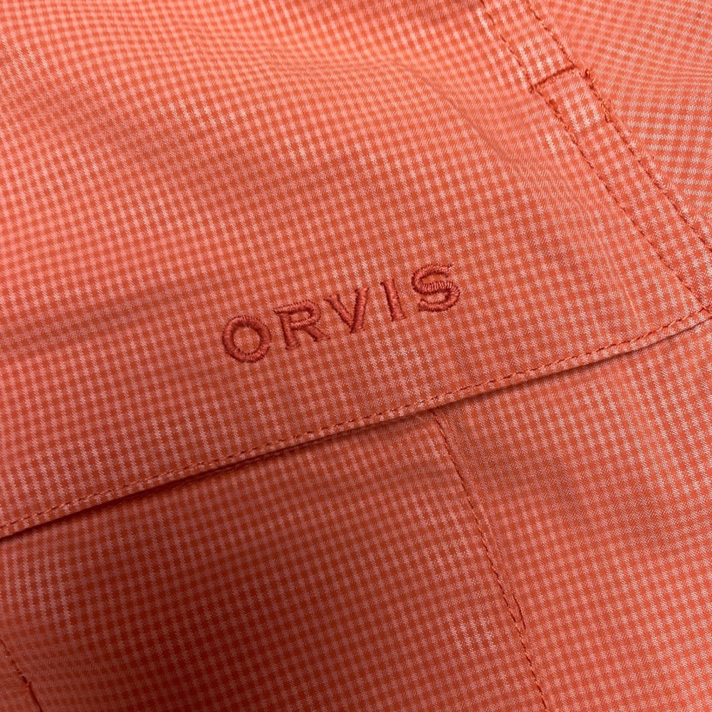 Orvis Mens Large Orange Micro Check Short Sleeve Vented Fishing Shirt Button Up - Picture 3 of 16